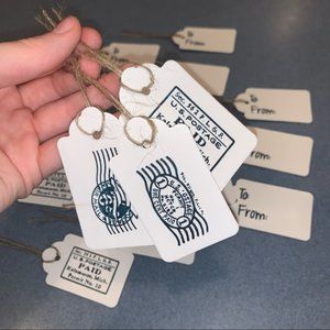 16 Gift Tags Hand Stamped Postal Stamps To From